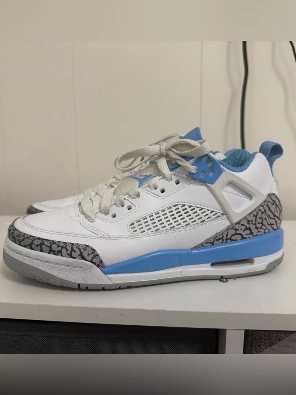 Kids Jordans White and Light Blue Basketball Sneakers